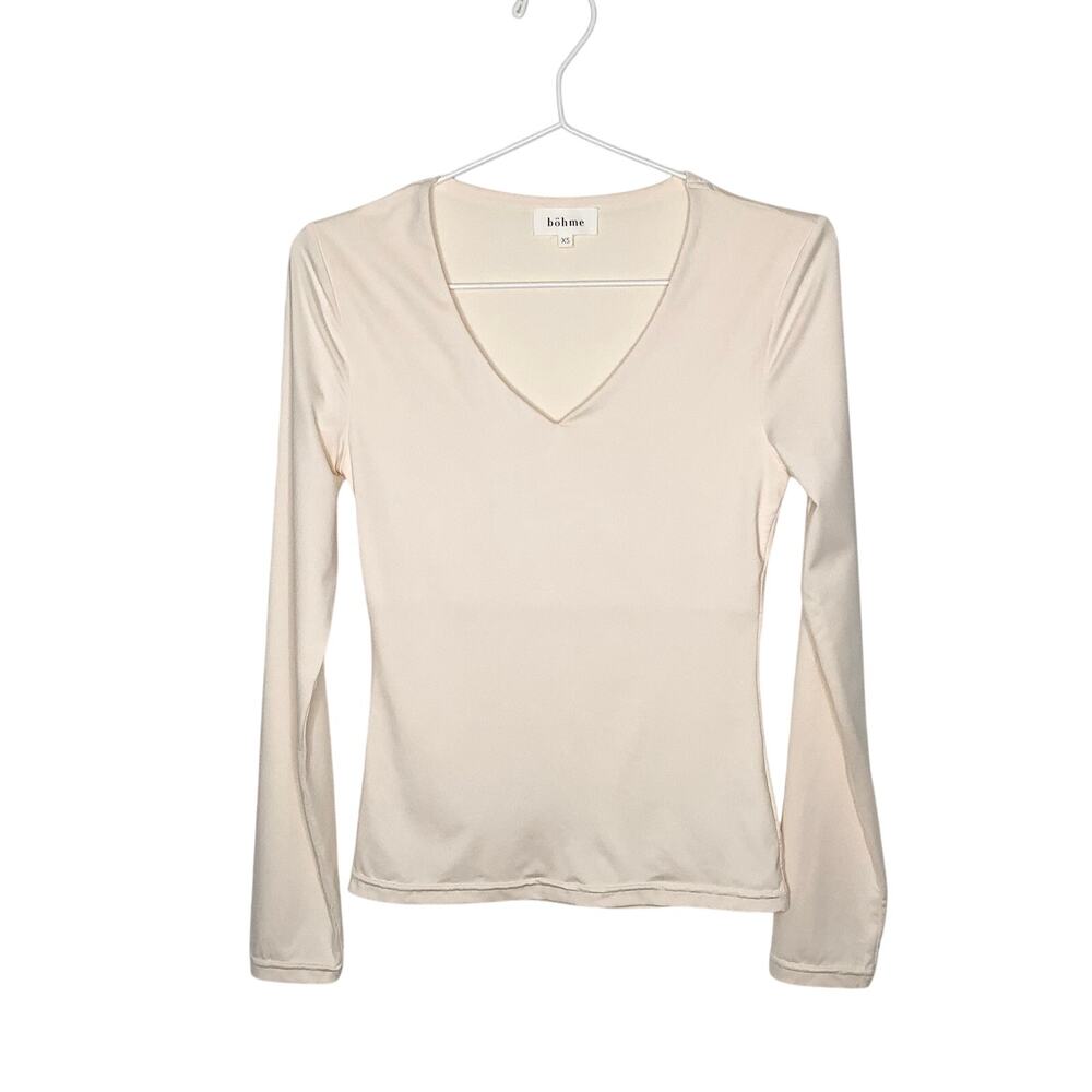 Bohme Cream V-Neck Long Sleeve Fitted Top XS